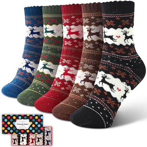 ICEIVY Socks Women, Soft Knit Wool Winter Thick Warm Cabin Fuzzy Crew Women Socks 5 Pack - Image 1