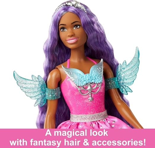 Barbie A Touch of Magic Fashion Doll, Brooklyn with Wing-Detailed Dress, 7-inch Long Colorful Hair, 2 Fantasy Pets & Accessories thumbnail 3