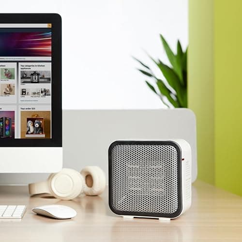 Amazon Basics Portable Mini Ceramic Space Heater, for Office Desk and Indoor Use, 500 W, With Tip-Over Protection, Lightweight (1.4 LBS), White, 5.9 x 3.2 x 6 inches thumbnail 6