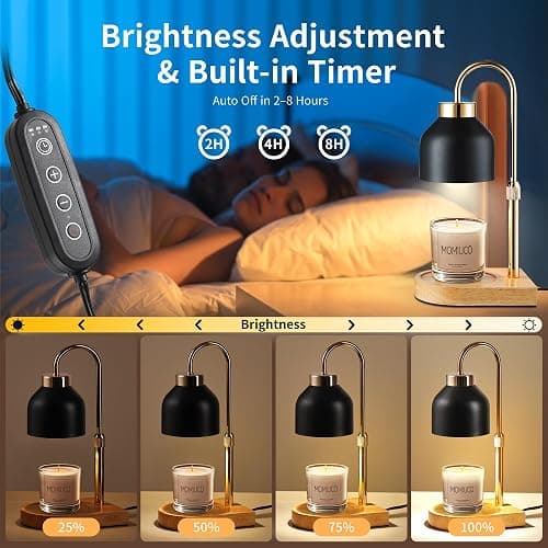 Candle Warmer Lamp with Timer Dimmer, House Warming Gifts New Home Decor, Birthday Gifts for Women Mom, Wax Melt Warmer for Jar Candles, Adjustable Height with 2 Bulbs thumbnail 4