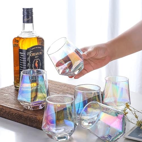 DIEWEISIMI Stemless Wine Glasses Set of 4, Modern Rainbow Diamond Wine Glass, Lead-Free Premium Crystal Iridescent Wine Glasses Set for Daily Use Wedding Anniversary or Birthday Gift thumbnail 2