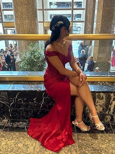 Women's Off The Shoulder Satin Bridesmaid Dresses Long Slit Mermaid Prom Dress Lace Applique Corset Party Gowns thumbnail 6