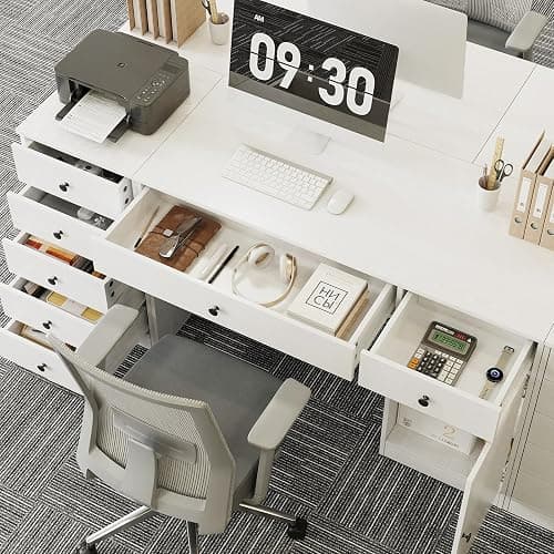 TUSY Office Desk and 5-Drawer Cabinet Set, 31.5" H White Desk with Drawers, 47.24" W Executive Desks with Storage, Computer Table for Home Office, Study, Small Spaces thumbnail 4