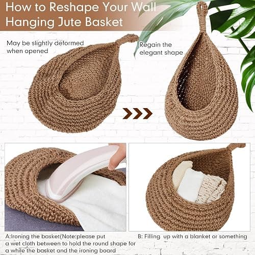 Honeydak Boho Decor Hanging Wall Baskets for Kitchen 3 Pack Teardrop Baskets with Hooks Storage Fruit Onion Vegetable Potato for Home 3 Sizes(Linen,Hemp Rope) thumbnail 5