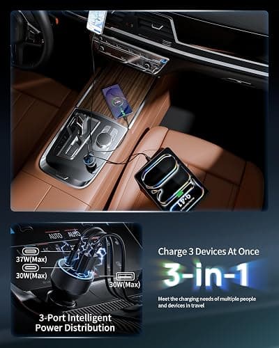 Car Charger USB C, 3 Port 67W Dual USB-C & USB-A Car Phone Charger Adapter | Fast Charging Cigarette Lighter Accessories, for iPhone 17/16/15/14/13/12/11 Pro Max,iPad, Galaxy S26/S25/S24,Pixel, Android thumbnail 4