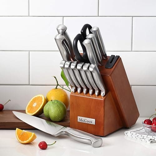 McCook® Knife Sets, German Stainless Steel Kitchen Knife Block Sets with Built-in Sharpener - SilverWalnut - 15 thumbnail 5
