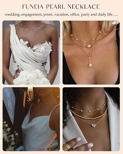 FUNEIA Dainty Pearl Necklace for Women 14K Gold Plated Faux Pearl Choker Necklaces Trendy White Silver Small Pearl Necklace Strand Wedding Prom Bridal Pearls Jewelry 14/16/18/20 Inches thumbnail 5