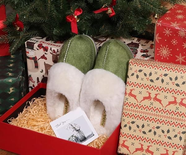 KuaiLu Womens Fluff Plush Slippers Ladies Cosy Memory Foam Warm Winter Mule Slippers Slip on Comfy Arch Support House Shoes with Non-Slip Indoor Outdoor Hard Sole thumbnail 4
