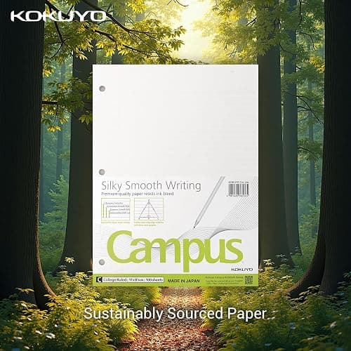 Kokuyo 3 Hole Loose Leaf Paper 8-1/4"x11” College Ruled, 100 Sheets, 1 Pack | Filler Paper for 3 Ring Binder Bleed Resistance Notebook Paper, 70 GSM Japanese Smooth Paper School Suppliers 100 Sheets/Pack thumbnail 6