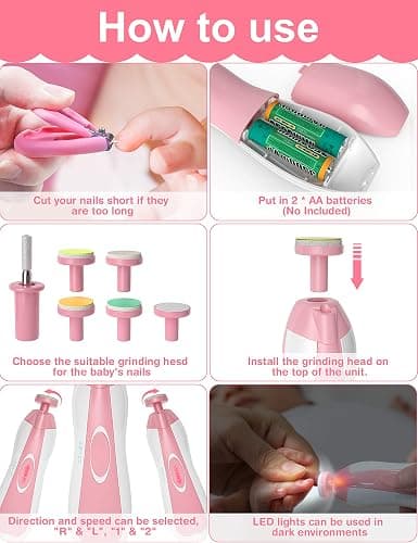 OTTOLIVES Baby Healthcare and Grooming Kit, 24 in 1 Baby Electric Nail Trimmer Set Newborn Nursery Health Care Set for Newborn Infant Toddlers Baby Boys Girls Kids Haircut Tools (0-3 Years+) (Pink) thumbnail 6