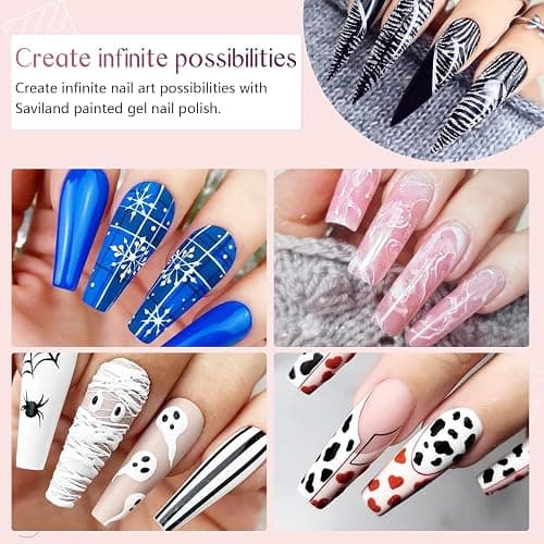SAVILAND White Gel Nail Polish Lliner, 8g French Tip Gel Polish for Nailart | Gel Liner Basic Color, Soak Off U V LED French Manicure, Swirl Nails for Starter, French Nail Art Design Nail Salon Home DIY thumbnail 5