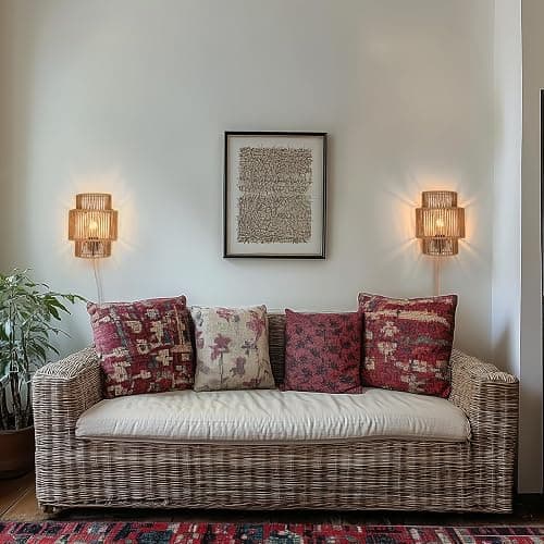 AKEETO Plug-in Wall Sconces Set of 2, Handwoven Bohemian Wall Decor with Switch, Wall Lights Fixtures for Bedroom Living Room Hallway Porch thumbnail 6