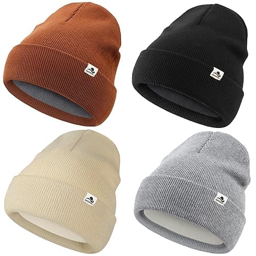 MDCGFOD 4 Pack Toddler Beanie Baby Beanie Fleece Lined Knitted Winter Hats - 6-36 Months - White+black+brown+grey