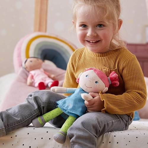 HABA Snug Up Philine - 10" Soft Doll with Embroidered Face, Pink Pigtail and Removable Blue Dress - Machine Washable - Perfect First Doll and Stuffed Cuddle Companion for 18 Months and Up thumbnail 2