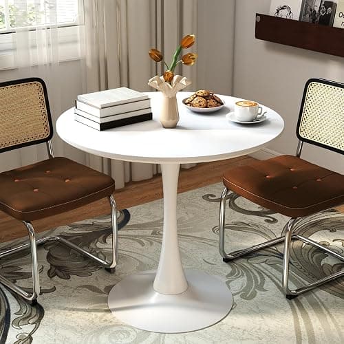 TUOMUR White Round Dining Table, 31.5" Circle Tulip Table Kitchen Round Dining Table for 2-4 People with Thickened Top and Metal Pedestal, Mid Century Leisure Table for Home, Dining Room, Cafe thumbnail 8