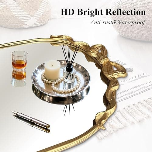 Scoffee Gold Bow Full Length Mirror Arch Wall-Mounted Floor Standing Dressing Decor Mirror for Bedroom Living Room Home Decor thumbnail 4