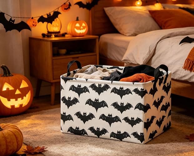 DDBASKET Halloween Basket Empty for Rectangular bat Storage Bins Organizer Bin Box Cute Bat Room Decor for Home(Black Bats) thumbnail 5