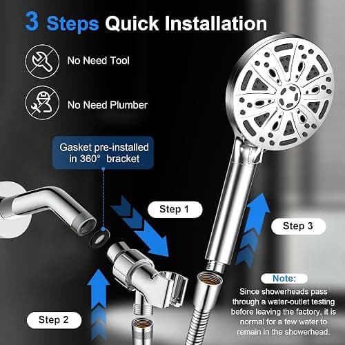 Filtered Shower Head with Handheld, FunnyAir Filtered Shower Head with 3-PCS Filters For Hard Water, 10-Spray Modes 5" High Pressure Shower Head, 2 Built-in Power Jets Shower Heads, Chrome thumbnail 9