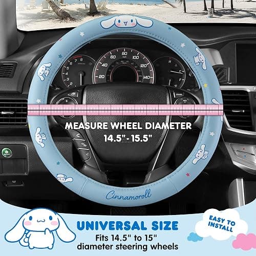 Sanrio Hello Kitty and Friends Cinnamoroll Blue Car Steering Wheel Cover, Universal Fit Cute Accessories for Women Stylish Decor Gifts Hello Kitty Car Accessories - Fits Standard Wheels 14.5"-15" thumbnail 5