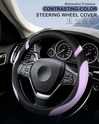 Universal Leather Steering Wheel Cover for Women Steering Wheel Cover for Car 15 inch (Lilac Color) thumbnail 3