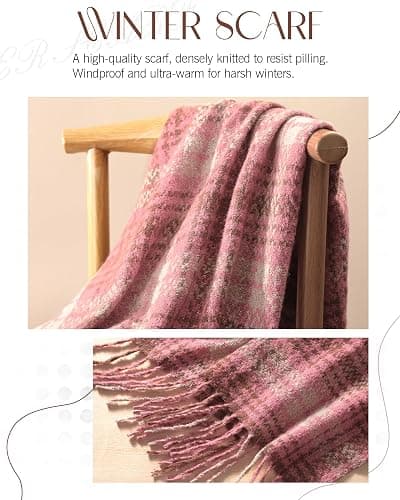 DOFOWORK Winter Scarf for Women - Womens Scarves for Cold Weather, Plaid Soft Tassel Wrap Blanket Scarf, 78.7"x24.8" thumbnail 3