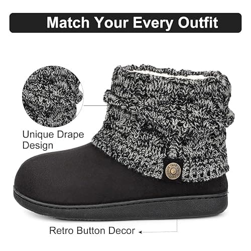 FamilyFairy Women's Woolen Yarn Knit Bootie Slippers Comfy Warm Plush Fleece Memory Foam House Shoes for Indoor Outdoor thumbnail 4