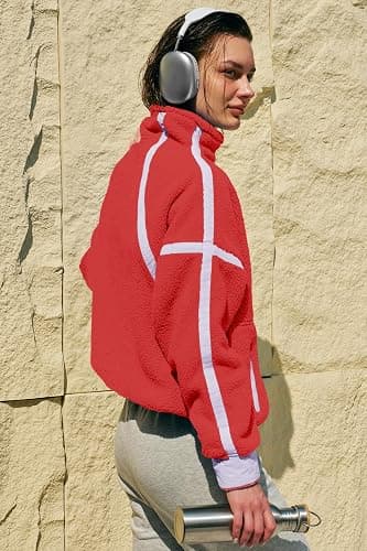 Panadila Womens Half Zip Sherpa Fleece Pullover Soft Oversized Sweatshirt with Pockets Warm Fuzzy Sweater thumbnail 5