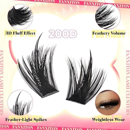 Volume Lash Clusters with Spiky Manga Lash Clusters 200D Eyelash Clusters 10-18MM Thick D Curl Cluster Eyelash Extensions 3D Wispy Cluster Eyelash Extensions by FANXITON thumbnail 2