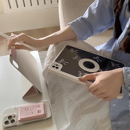 Detachable Magnetic 360 Rotating Adjustable Stand Hard PU Folio Case for Apple Bow Refreshing Baby Light Pink Color Chic Cute Lovely Adorable Girls Kids (for iPad Air 5 10.9-inch 5th Generation 2022) thumbnail 2