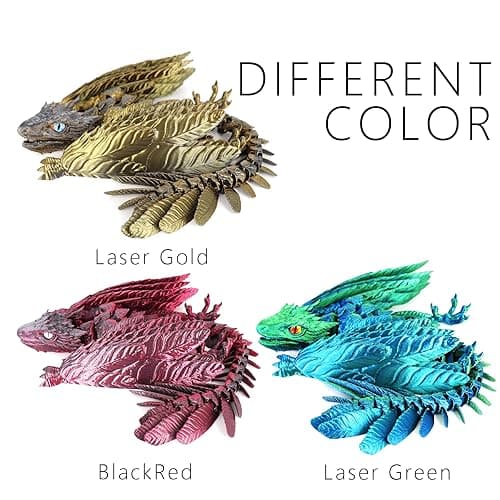 ACOCOFE 3D Printed Dragon Feathered Wyvern Dragon Toys,16 inch Large Fidget Articulated Dragon with Wings,Large Desktop Pet 3D Printed Toys (BlackRed) thumbnail 7