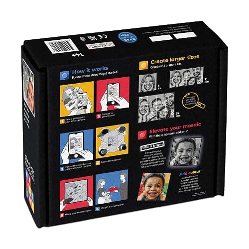 BRICK ME Pix-a-Pic Mosaic Kit, 4900 Bricks (15.1″ × 15.1″) | DIY Pixel Photo Mosaic with Shades of Gray, Black & White | Includes 4 Baseplates, Connector & Brick Separator thumbnail 2