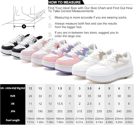 ANEFUN Roller Skate Shoes for Kids Boys Girls Sneakers with Detachable Wheels Sport Shoe thumbnail 5