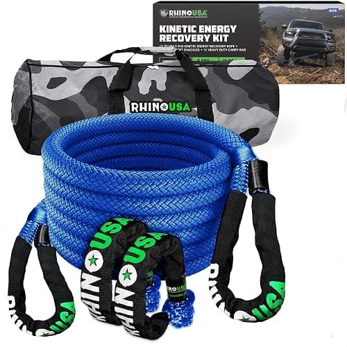 Rhino USA Kinetic Rope Recovery Kit (7/8in x 30ft) - Heavy Duty Offroad Snatch Strap - Includes 2 Soft Shackle for UTV, ATV, Truck, Car, Jeep, Tractor - Image 1