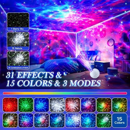 Star Projector, 15 Sounds & 15 Colors & Bluetooth Speaker, Galaxy Light Projector for Bedroom, Star Lights for Ceiling Projector, Kids Night Light thumbnail 2