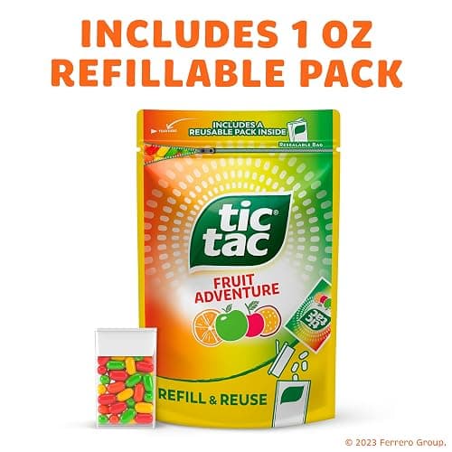 Tic Tac Bulk Resealable Refill Bag, Fruit Adventure Mints, On-The-Go Refreshment, Includes Empty Refillable Pack, 17.2 oz thumbnail 4