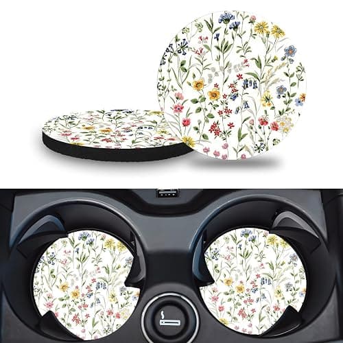 Car Cup Holder Coasters, 2 Pack – 2.75" Universal Auto Anti-Slip Insert Coaster, Rubber Car Coasters, Personalized Car Accessories for Women & Men (Wildflowers) - Image 1