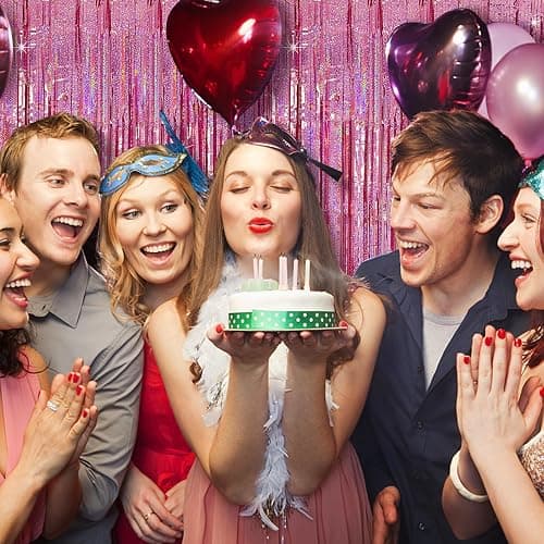 Tinsel Curtain Pink Birthday Party Decorations 2 Packs Glitter Foil Fringe Curtain Decor Streamers Photo Booth for Birthday Christmas Wedding Halloween Graduation thumbnail 4