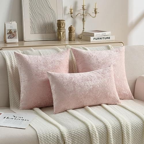 FUTEI Pink Flannel Throw Pillow Covers 26x26 Inch Set of 2,Soft Crushed Dimensional Textured Euro Pillow Shams,Modern Home Decor for Couch Living Room thumbnail 4