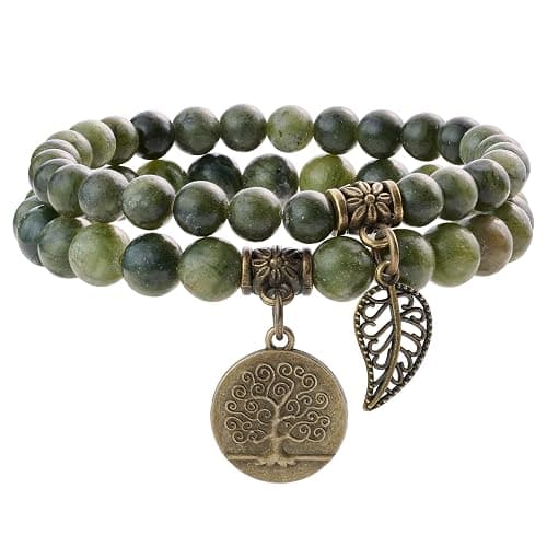 Bivei Natural Semi Precious Gemstone beads bracelet for women - Life Tree and Leaf Charm Energy Reiki Crystal Stretch Bracelets - Image 1
