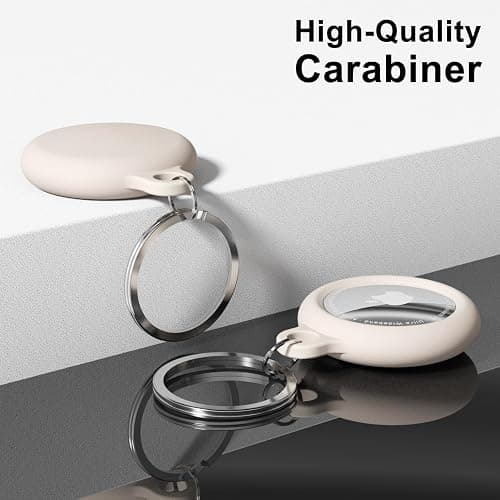 oakxco Beige Airtag Keychain Silicone, Airtag Holder with Key Ring, Air Tag Cover Cute Accessories for Kids, Luggage, Car Dog Collar, Car, Compatible with Apple Airtag Case Waterproof, Cream Stone thumbnail 6