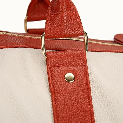 Weekend Bags for Women, Large PU Leather Travel Duffel Bag, 2 in 1 Carry On Garment Bag with Shoe Compartment, Waterproof Lightweight Overnight Holdall(Pink,Pink) thumbnail 6