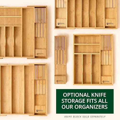 ROYAL CRAFT WOOD Luxury Bamboo Kitchen Drawer Organizer - Silverware Organizer, Utensil Holder & Cutlery Tray Drawer Dividers for Flatware (9 Slot, Natural) thumbnail 10