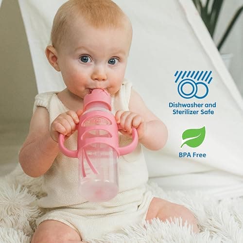 Dr. Brown's Anti-Colic Options+ Narrow Bottle Gift Set with Sippy Straw Bottle, HappyPaci Silicone Pacifiers, Storage/Travel Caps, and Bottle Brush, Pink thumbnail 9