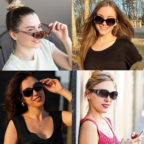 HAOLOTA Polarized Sunglasses for Women, Rhinestone Wrap Around Sunglasses with UV400 Protection thumbnail 3