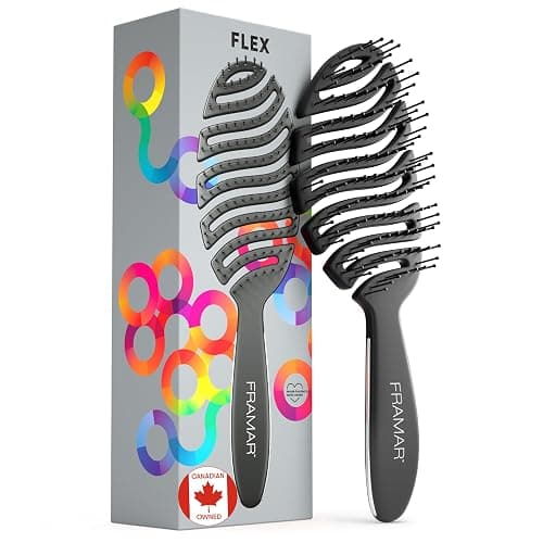 FRAMAR Flex Detangling Wet Hair Brush for Women, Blow Drying Brush, Black | Vented Flex Brush for Curly Hair, Detangles Wet Hair and Speeds Blow Drying with Less Breakage, Brosse a Cheveux - Image 1