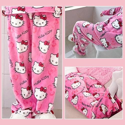 Pyjama, Hose Schlafanzughosen FüR Damen, Lang Flanell Pyjama Hose Cartoon Anime Pyjama Schlafhose Kawaii Pyjamas Schlafanzughose Winter Schlafanzughose (XL-Code, Geeignet für 161–164 cm) thumbnail 5