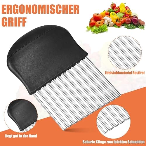 Wellenschneider,14x9,5 cm Riffelmesser Wellenmesser Kinder Wellenschnittmesser Gurkenschneider Pommesschneider Kartoffelschneider Beikost Zubehör Edelstahl für Pommes Kartoffeln Gemüse Obst Gurken thumbnail 5
