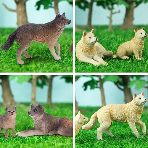 Toymany 8PCS Wolf Figures Forest Animals Toy Figurines - Realistic Jungle Zoo Animal Figurines，Educational Toy Cake Toppers Christmas Birthday Gift for Kids Boys Girls thumbnail 7