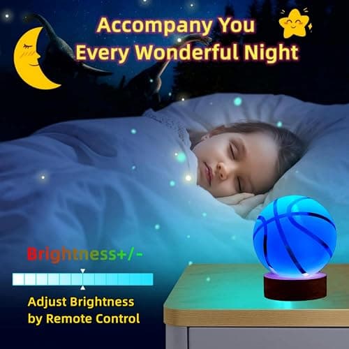 Basketball Crystal Ball Lamp,3.15 inch 3D K9 Crystal Ball Night Light with Wooden Base,Basketball Lamp Light, Gifts for Boys,16 Colors Change with Remote Control (K) thumbnail 3