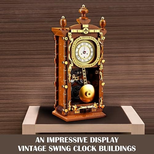 Vziimo Retro Clock Building Blocks Set, Vintage Pendulum Clock Model Kit with Real Functional Timepiece, Creative Gift Toys for Adults Teens 14+ (751 PCS) thumbnail 6